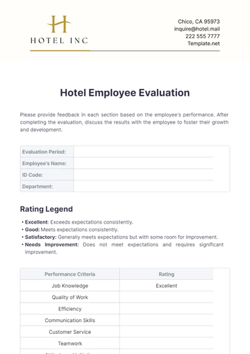Free Hotel Employee Evaluation Template to Edit Online