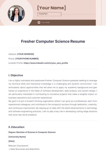 Free Fresher Computer Science Resume to Edit Online