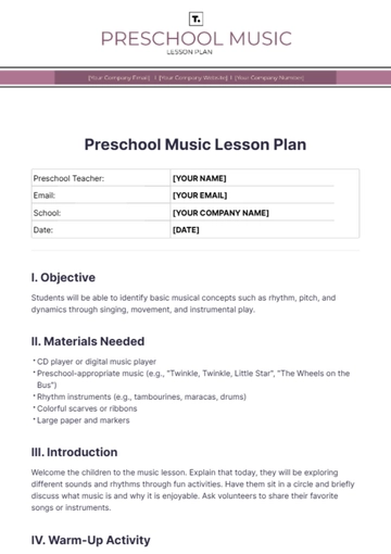 Free Preschool Music Lesson Plan Template to Edit Online Free Preschool Music Lesson Plan Template to Edit Online