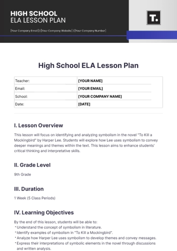 Free High School ELA Lesson Plan Template to Edit Online