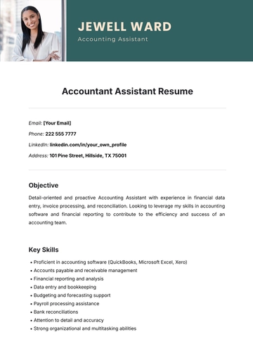 Free Accountant Assistant Resume Template to Edit Online