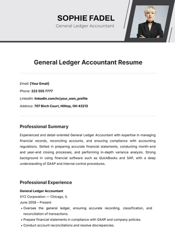Free General Ledger Accountant Resume Template to Edit Online