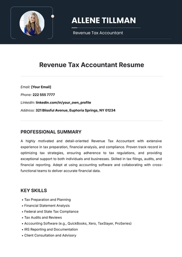 Free Revenue Tax Accountant Resume Template to Edit Online