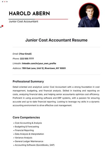 Free Junior Cost Accountant Resume Template to Edit Online