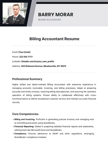 Free Billing Accountant Resume Template to Edit Online