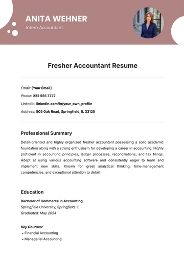 Free Fresher Accountant Resume to Edit Online