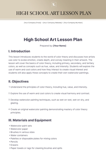 Free High School Art Lesson Plan Template to Edit Online