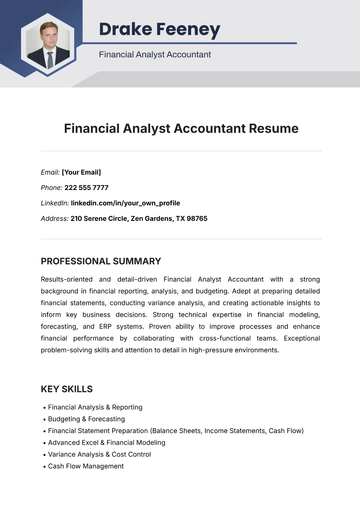 Free Financial Analyst Accountant Resume Template to Edit Online