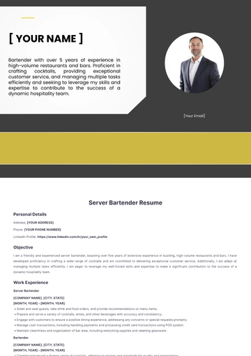 Free Server Bartender Resume to Edit Online