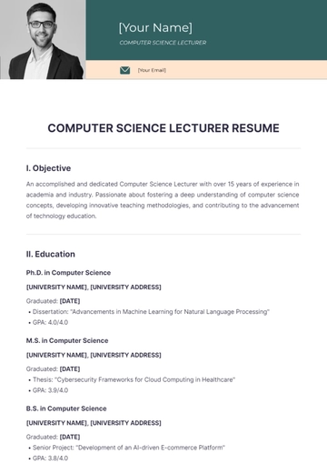 Free Computer Science Lecturer Resume to Edit Online