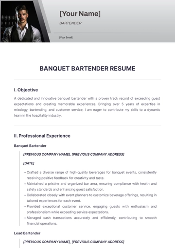 Free Banquet Bartender Resume to Edit Online
