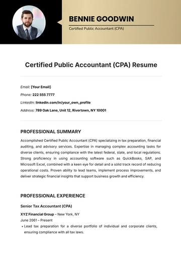 Free Certified Public Accountant Resume Template to Edit Online