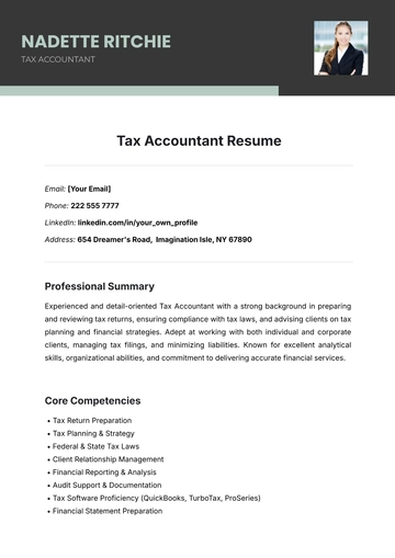 Free Tax Accountant Resume Template to Edit Online