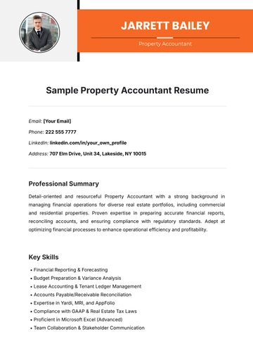 Free Sample Property Accountant Resume Template to Edit Online