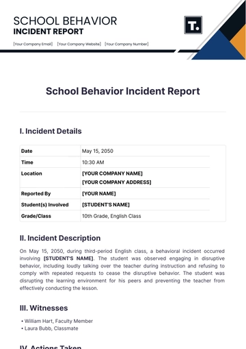Free School Behavior Incident Report Template to Edit Online