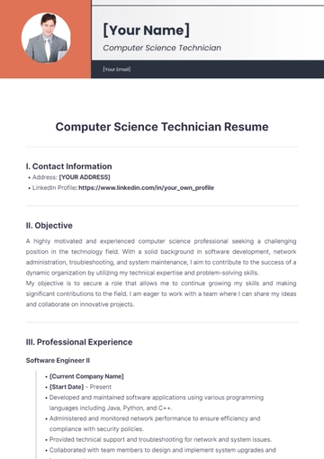 Free Computer Science Technician Resume to Edit Online Free Computer Science Technician Resume to Edit Online