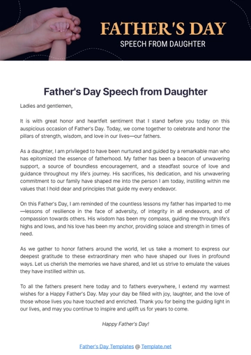 Free Father's Day Speech from Daughter to Edit Online