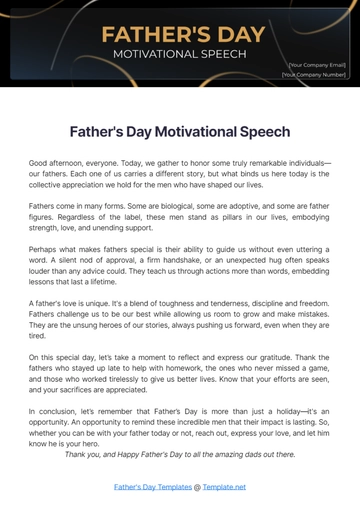 Free Father's Day Motivational Speech to Edit Online
