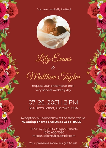 Free Rose Bouquet Wedding Invitation Template to Edit Online