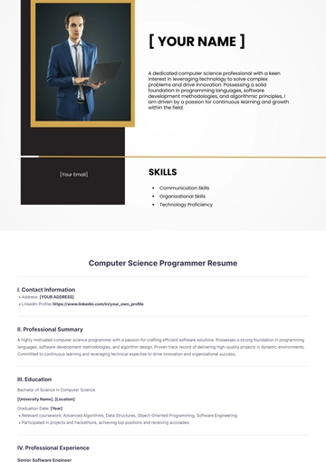 Free Computer Science Programmer Resume to Edit Online