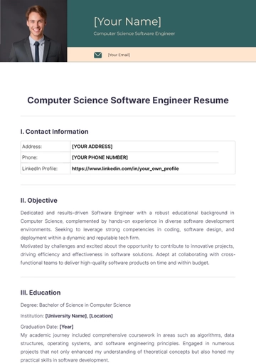 Free Computer Science Software Engineer Resume to Edit Online
