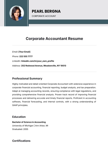Free Corporate Accountant Resume Template to Edit Online