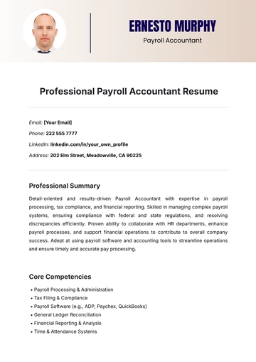 Free Professional Payroll Accountant Resume Template to Edit Online
