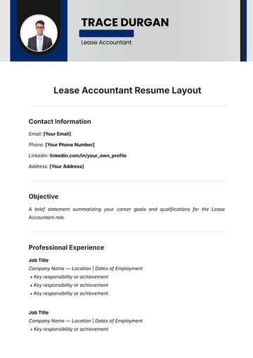 Free Lease Accountant Resume Layout Template to Edit Online