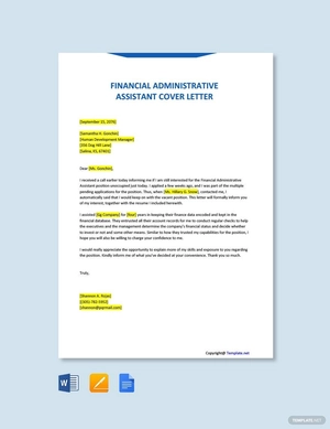 Financial Administrative Assistant Cover Letter