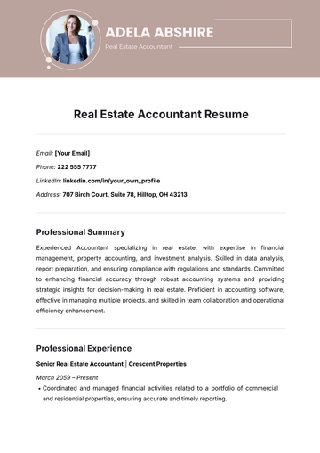 Free Real Estate Accountant Resume Template to Edit Online