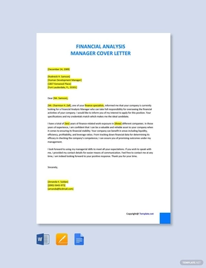 Financial Analysis Manager Cover Letter