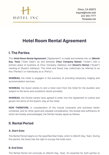 Free Hotel Room Rental Agreement Template to Edit Online