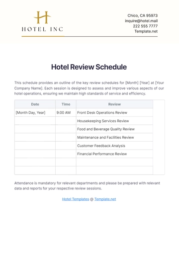Free Hotel Review Schedule Template to Edit Online