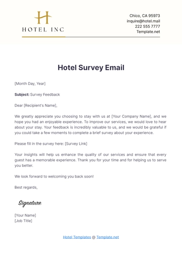 Free Hotel Survey Email Template to Edit Online