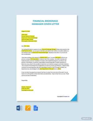 Financial Brokerage Manager Cover Letter