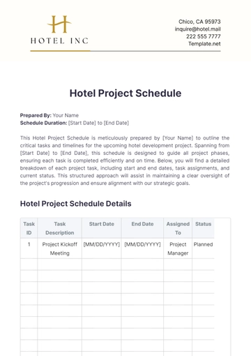 Free Hotel Project Schedule Template to Edit Online