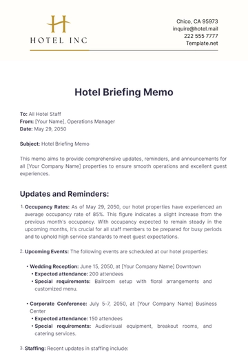 Free Hotel Briefing Memo Template to Edit Online