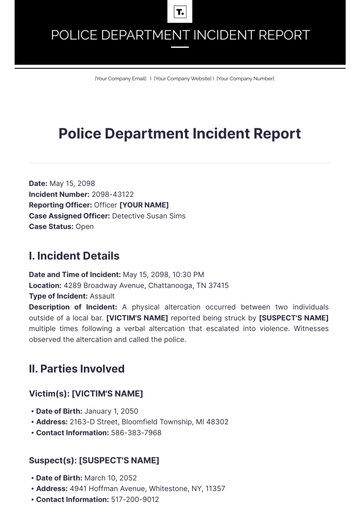 Free Police Department Incident Report Template to Edit Online