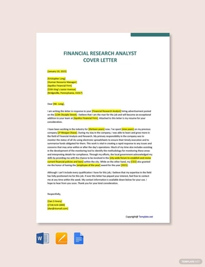 Financial Research Analyst Cover Letter