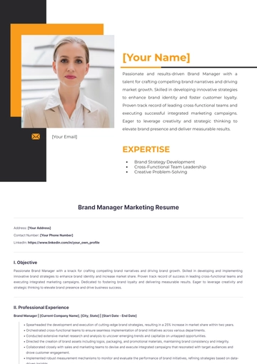 Free Brand Manager Marketing Resume to Edit Online