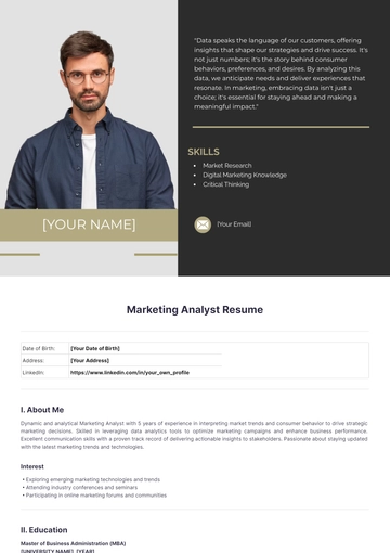 Free Marketing Analyst Resume to Edit Online