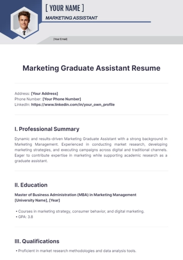 Free Marketing Graduate Assistant Resume to Edit Online