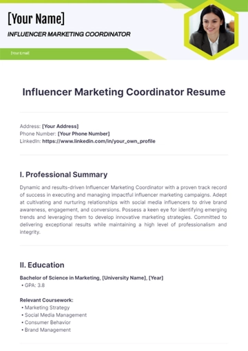 Free Influencer Marketing Coordinator Resume to Edit Online