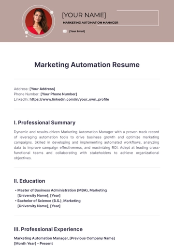 Free Marketing Automation Manager Resume to Edit Online