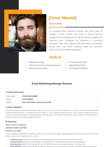 Free Email Marketing Manager Resume to Edit Online