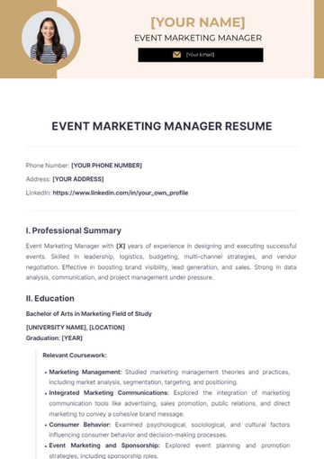 Free Event Marketing Manager Resume to Edit Online