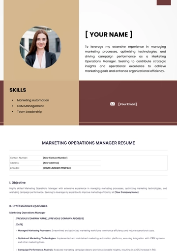 Free Marketing Operations Manager Resume to Edit Online