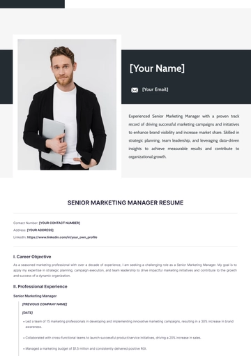 Free Senior Marketing Manager Resume to Edit Online