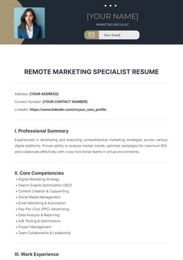 Free Remote Marketing Specialist Resume to Edit Online