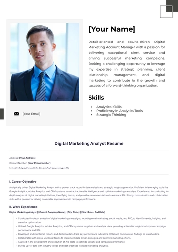 Free Digital Marketing Analyst Resume to Edit Online
